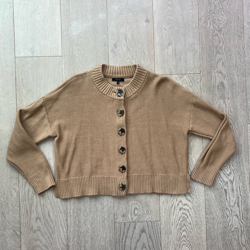 Quince Women’s Size S 100% Organic Cotton Cropped Cardigan Heather Brown